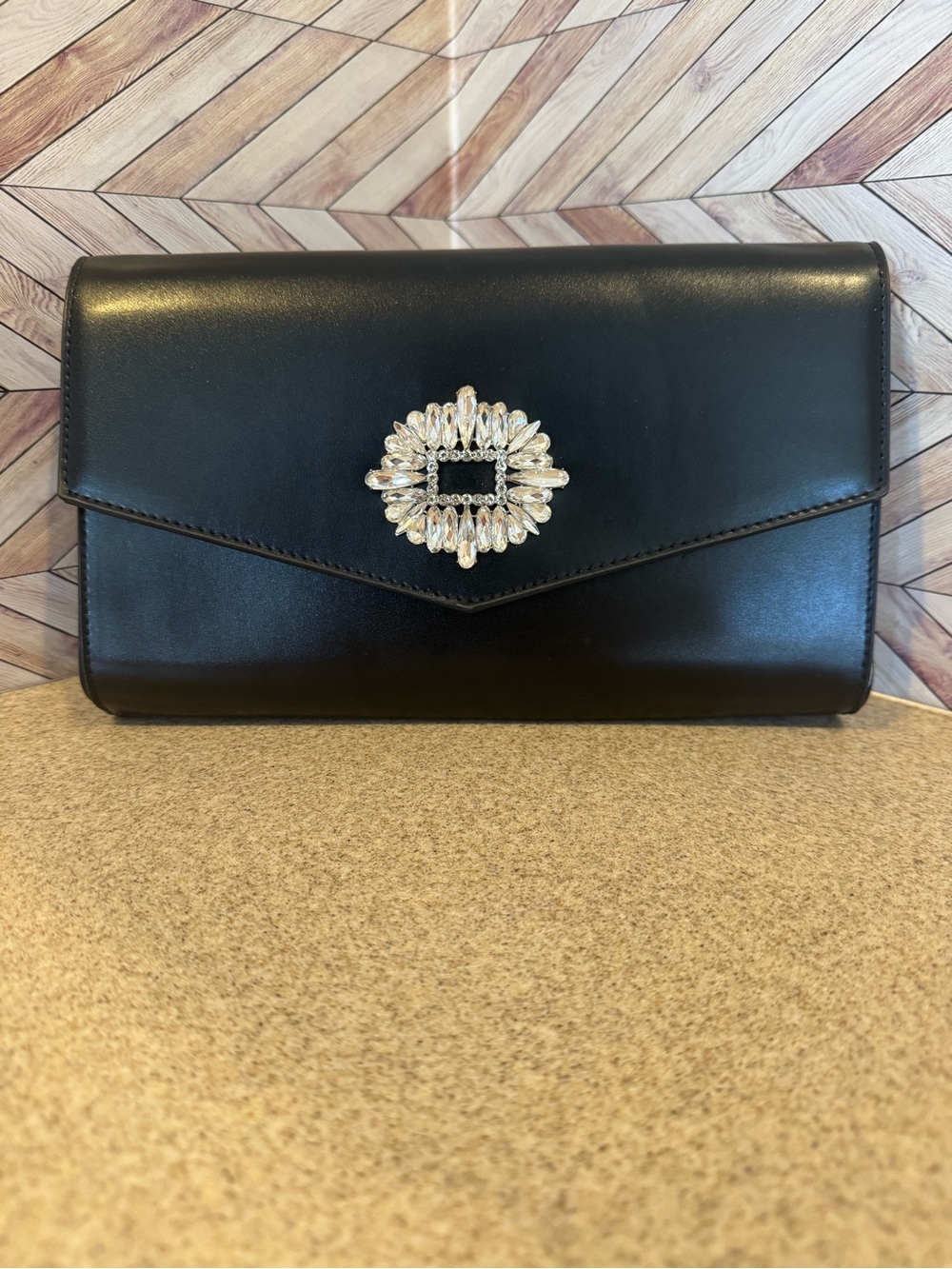 NWT Badgley Mischka NY Lorrie oversized clutch with rhinestone accent